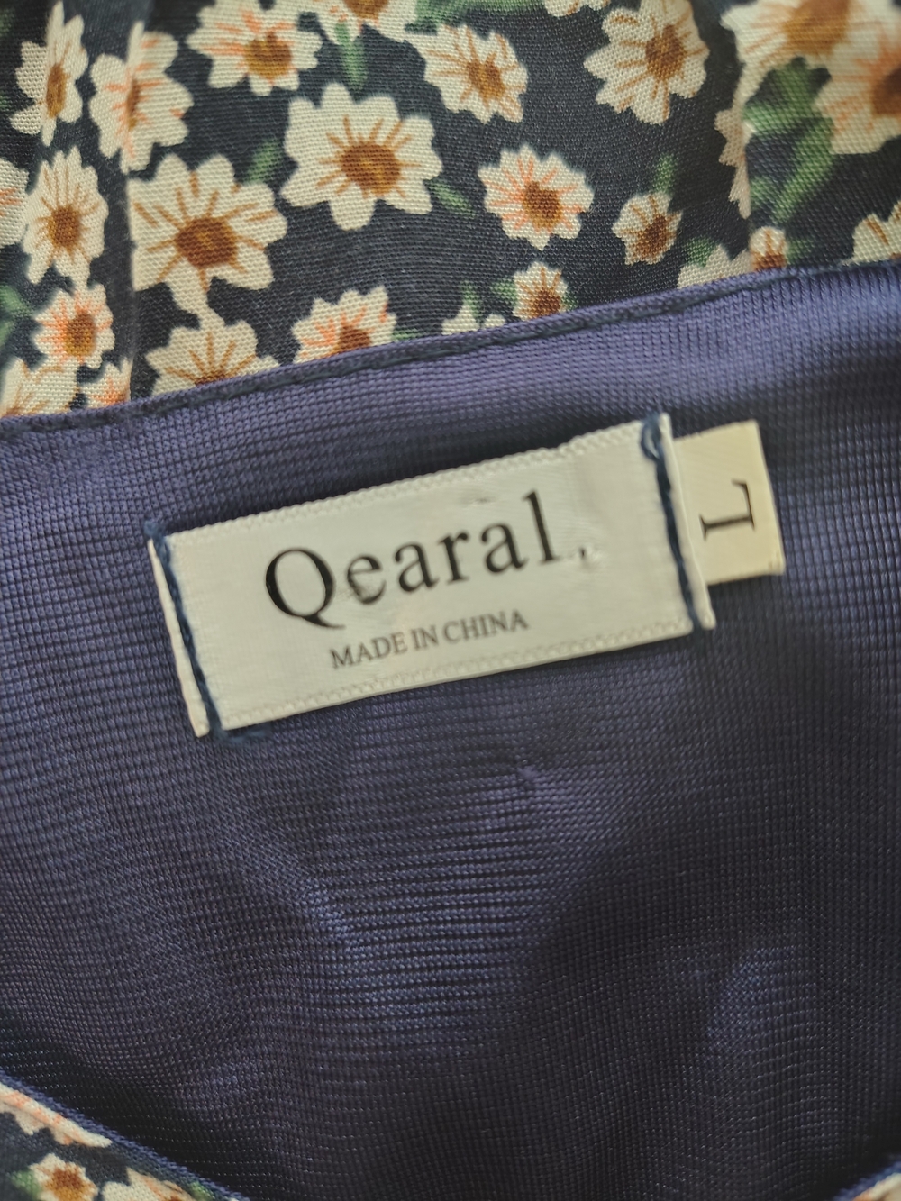 Qearal Women’s Navy Ditsy Floral V-Neck Long Sleeve Blouse L Cottagecore Casual - Picture 5 of 7